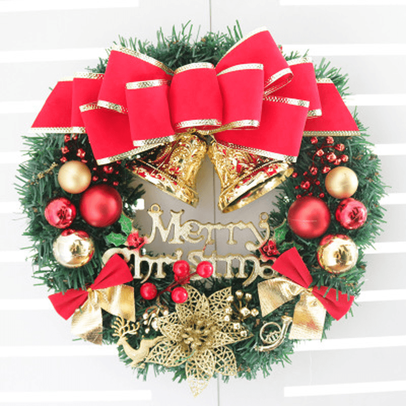 30Cm Christmas Garland Arrangement Ornament Wreath Decor Wreath Bow Bell for 2020 Christmas New Year Festival Decoration - MRSLM