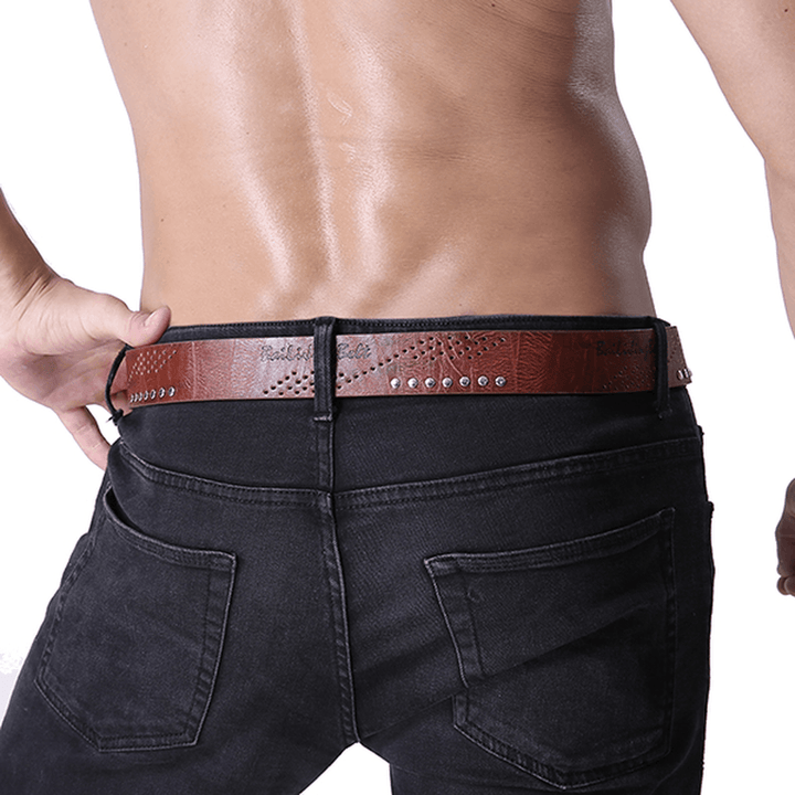 110CM Mens PU Leather Cowboy Belt Leisure Wild Porous Rivet Punk Pin Belt Waistband Strips - MRSLM