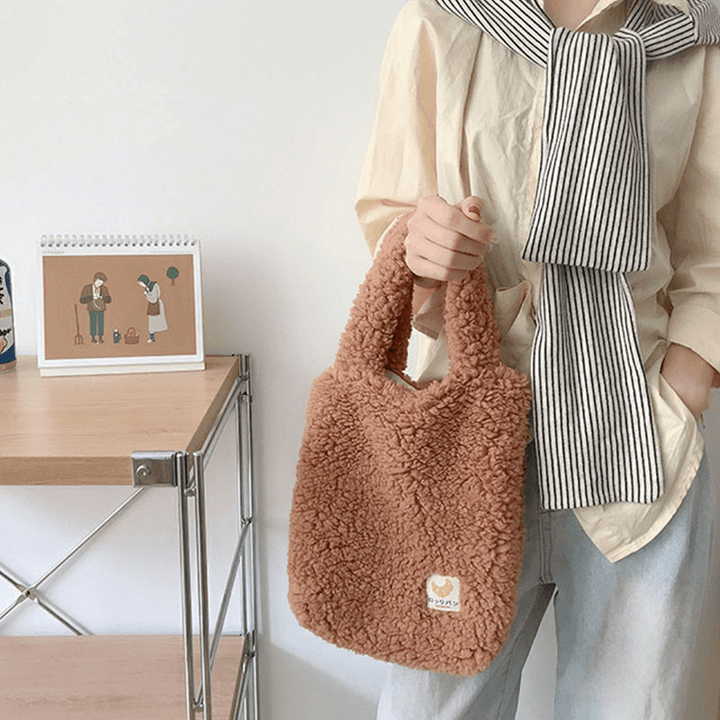 Women Lamb Wool Soft Small Easy Carry Casual Solid Color Handbag - MRSLM