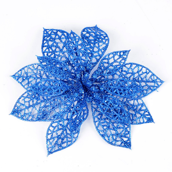 10Pcs Christmas Glitter Hollow Flower Decoration Flowers for Christmas Trees New Year Decorations Wedding Party Decor - MRSLM