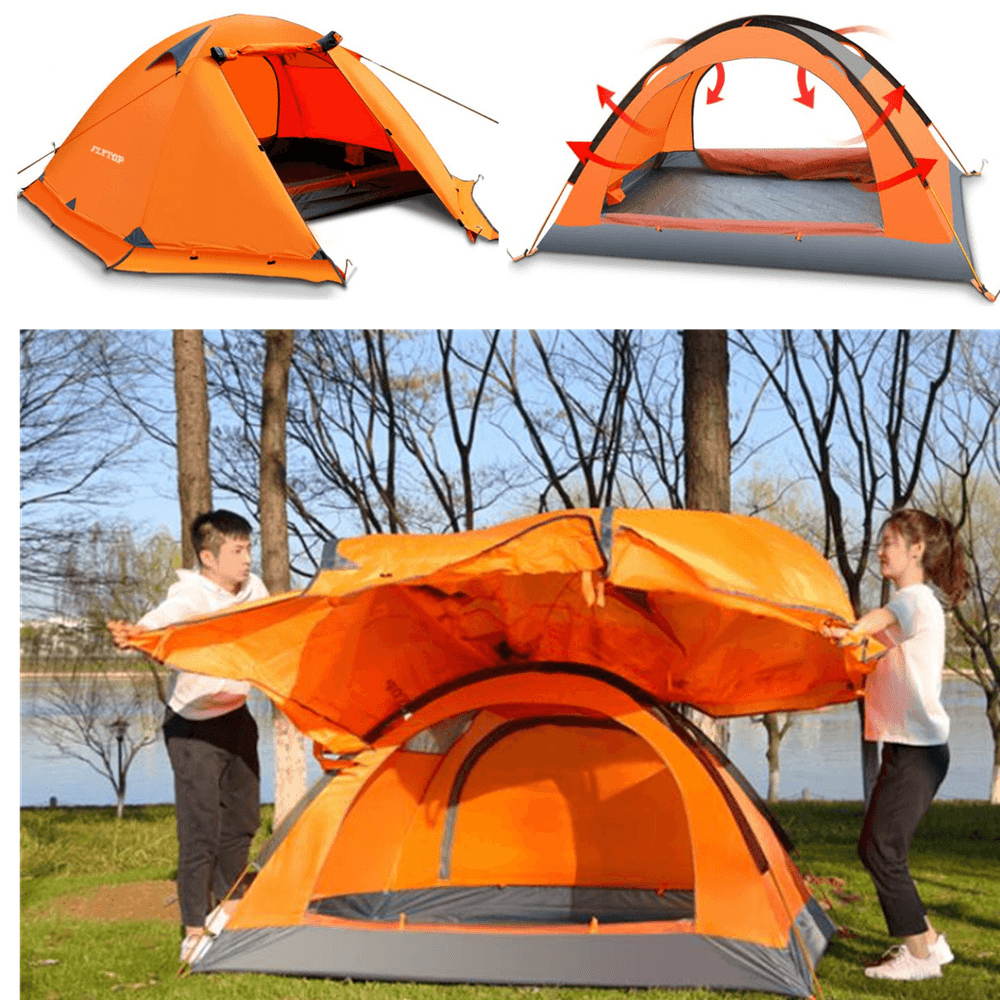 FLYTOP 2 Person Camping Tent Set All-Season Double Layers Aluminum Pole anti Snow Windproof Rainstorm Anti-Uv Canopy with Snow Skirt - MRSLM