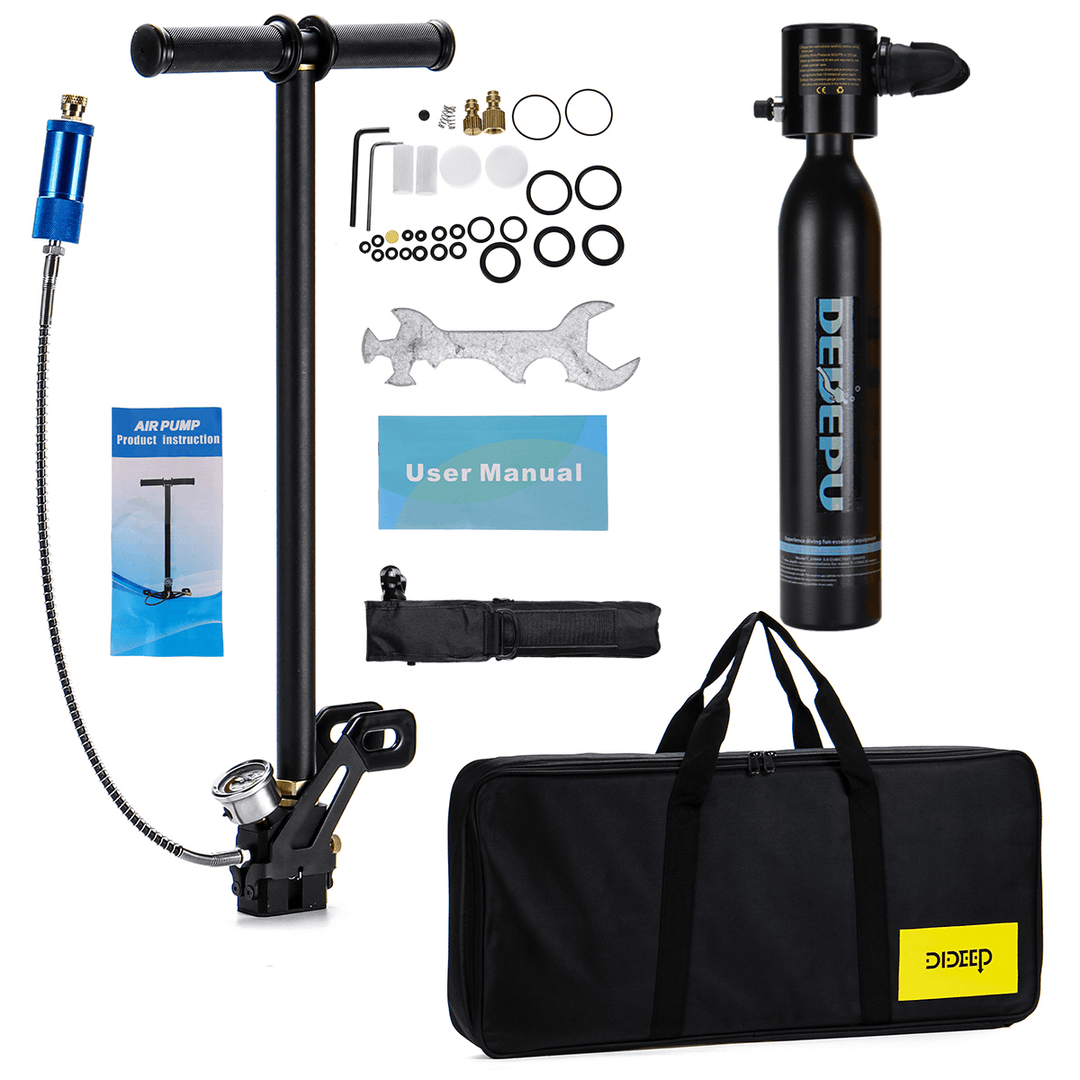 DIDEPU 0.5L Scuba Oxygen Cylinder Diving Equipment Reserve Air Tank Set Hand Pump Oxygen Cylinder Mini Operated Pump a Pump Bag Diving Oxygen Tank - MRSLM