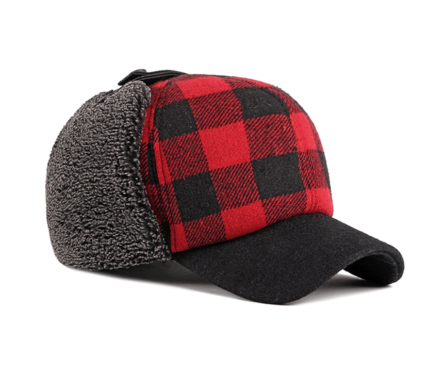 Trendy plus Velvet Thick Plaid Ear Protection Cotton Cap Men - MRSLM