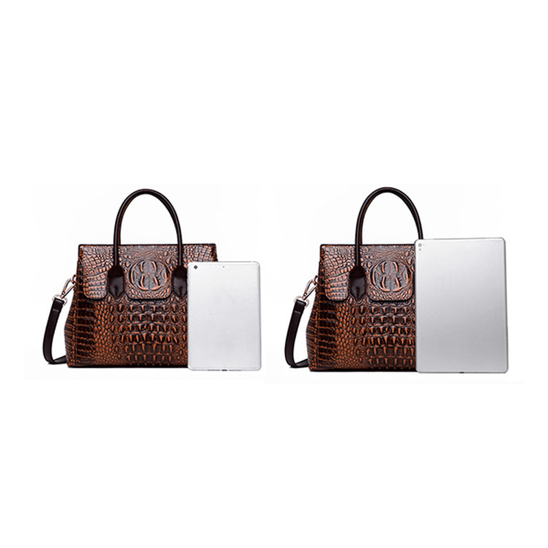 Women Retro Crocodile Pattern Handbag Faux Leather Crossbody Bag - MRSLM