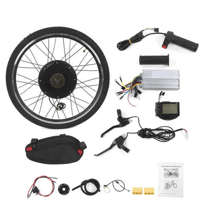 1500W 48V 26" Front/Rear Wheel Hub Motor Kit Electric Bike Conversion Set with Controller E-Brake Levers Twist Throttle Grips LCD Display - MRSLM