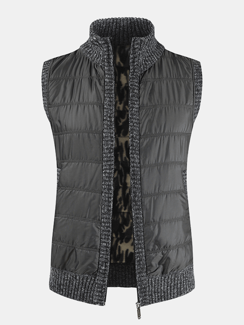 Mens Solid Color Warm Lined Slant Pocket Sleeveless Woolen Vests - MRSLM