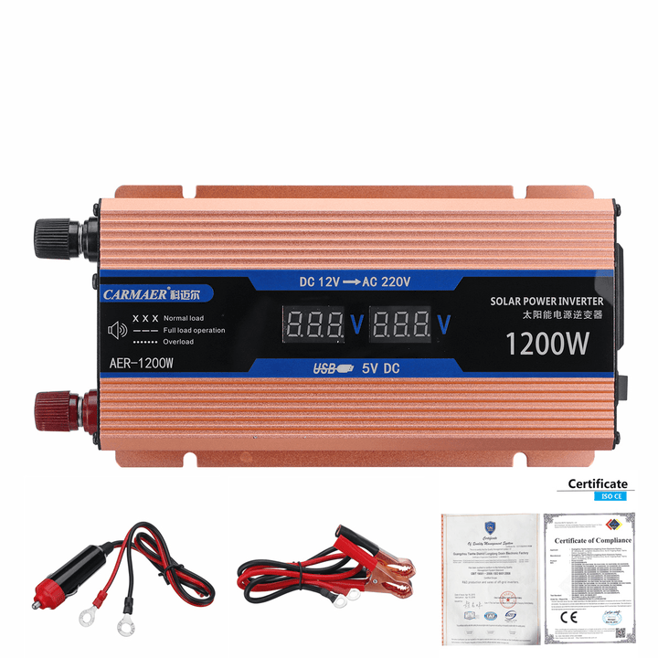 2 LED Dispaly 1200W Peak Intelligent Power Converter Car Inverter Power Supply Inverter for Car/Househould - MRSLM