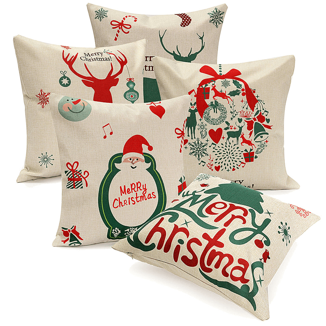 45X45Cm Christmas Tree Red Deer Gift Fashion Cotton Linen Pillow Case Santa Claus Home Decor - MRSLM