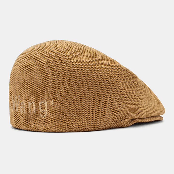 Unisex Knitted Solid Letter Embroidered Anti-Wear Vintage Breathable Beret Flat Cap - MRSLM