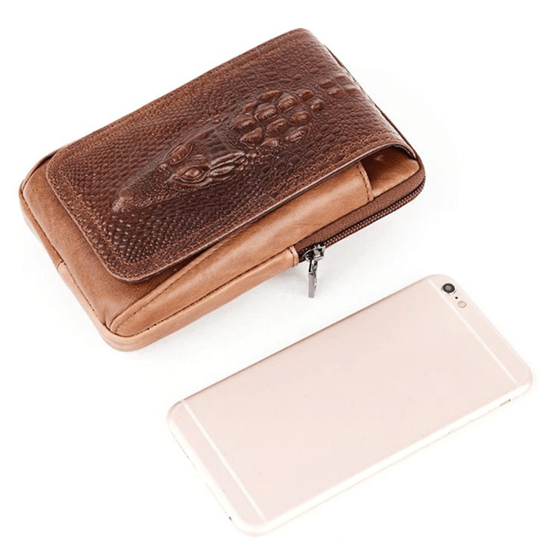 Croc Embossed Leather 6In Phone Pouch Belt Hip Bum Bag for Men - MRSLM