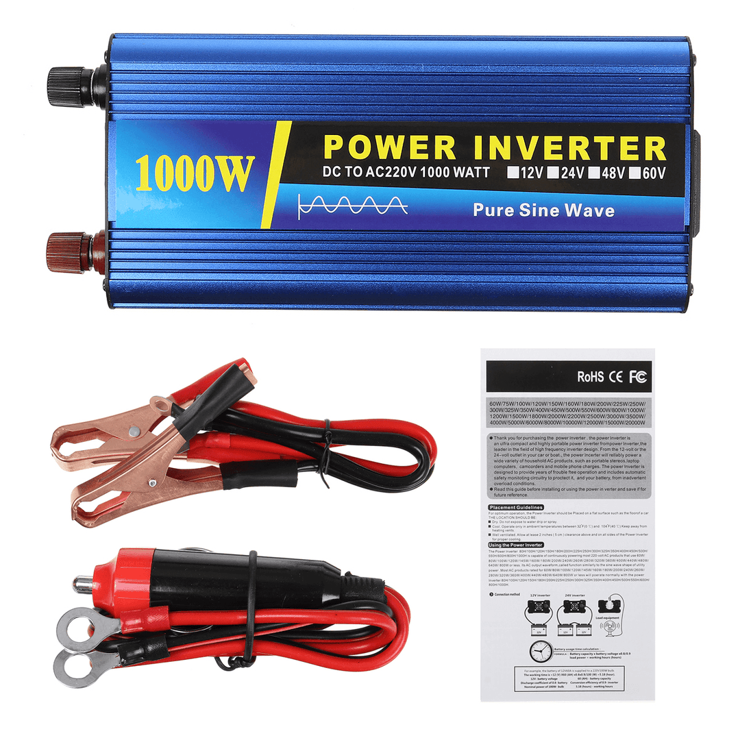 1000W Power Inverter DC 12/24/48V to AC 220V Car Sine Wave Converter - MRSLM