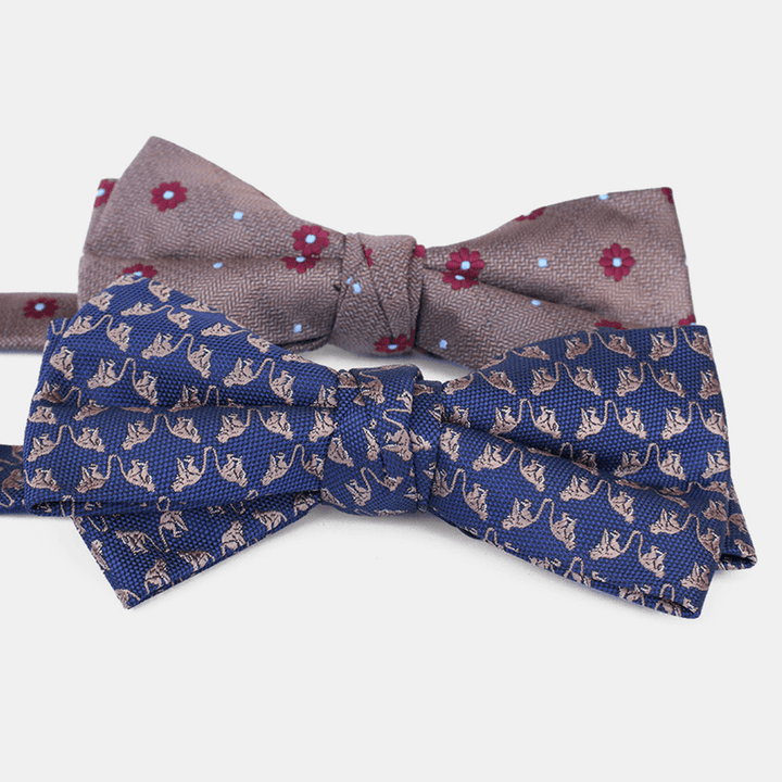 Men Dacron Cartoon Geometric Pattern Jacquard Double Layer Bowknot Formal Suit Bow Tie - MRSLM