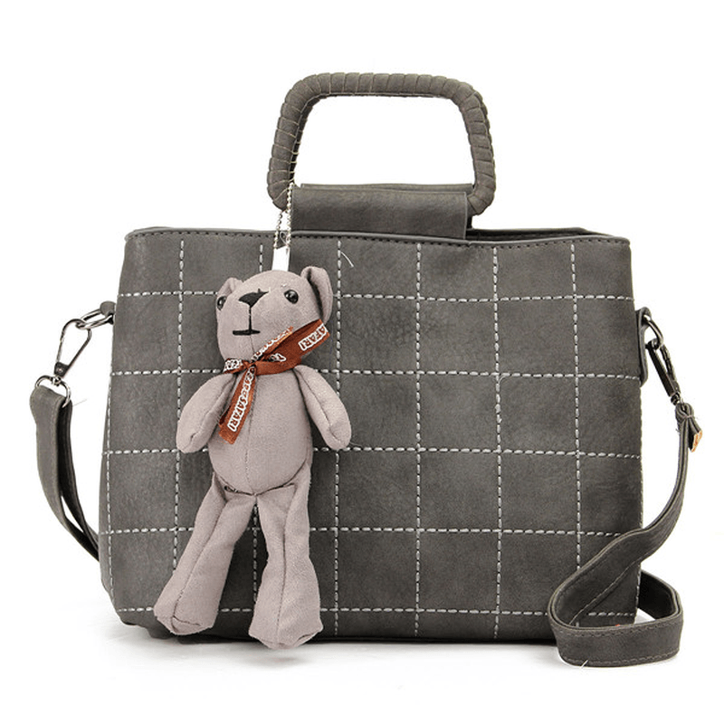 Retro Women PU Leather Plaid Bear Handbags Ladies Elgant Shoulder Bags Crossbody Bags - MRSLM