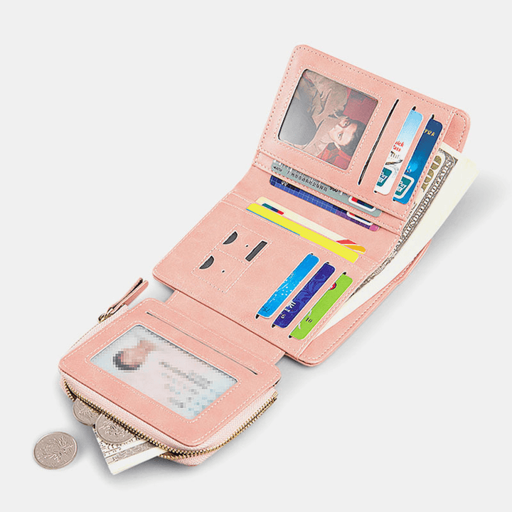 Women 10 Card Slots Solid Short Wallet Purse - MRSLM