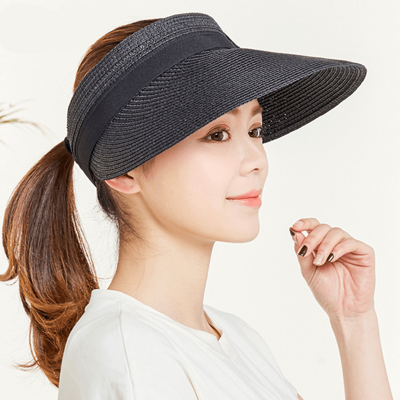 Women Summer Removable Top Sunshade Outdoor Straw Hat - MRSLM