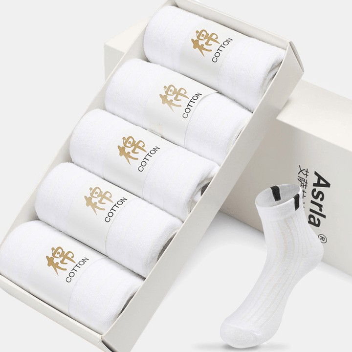 5 Pairs Unisex Cotton Solid Color Striped Pattern Deodorant Sweat-Absorbent Breathable Tube Socks - MRSLM