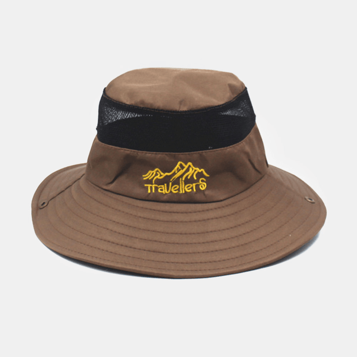 Men Letter Embroidery Pattern Mesh Breathable Quick-Dry Outdoor Fishing Climbing Sunshade Bucket Hat - MRSLM