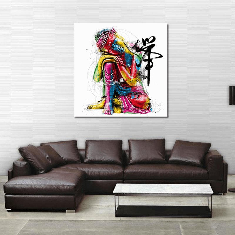 Miico Hand Painted Oil Paintings Abstract Colorful Bud-Dha Head Wall Art for Home Decoration - MRSLM