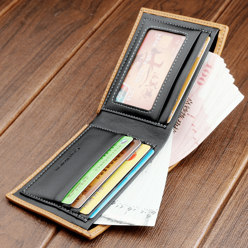 Men Faux Leather Business Casual Bifold Multi-Slot Card Holder Wallet - MRSLM