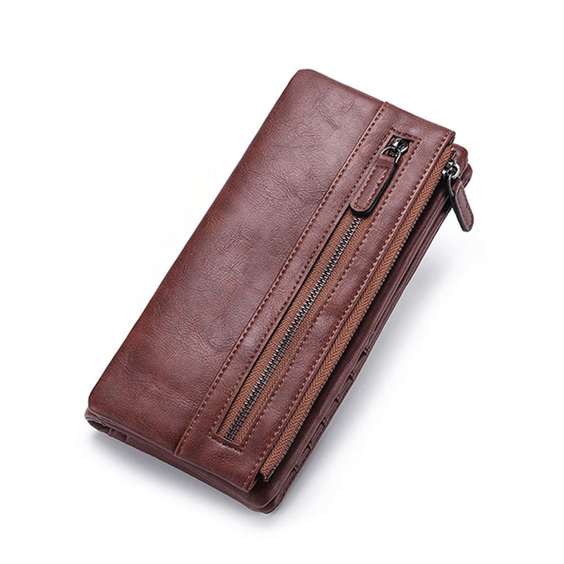 Men PU Leather Solid Long Phone Purse 11 Card Slot Wallet - MRSLM