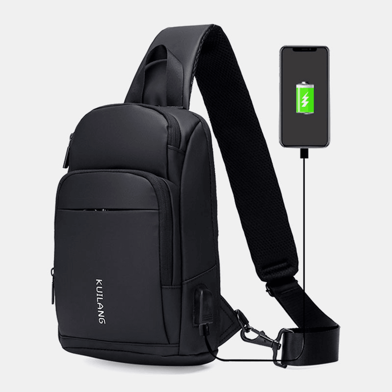 Men Oxford Large Capacity USB Charging Chest Bag Fashion Casual Wild Bus Card Pocket Design Crossbody Bag Shoulder Bag - MRSLM