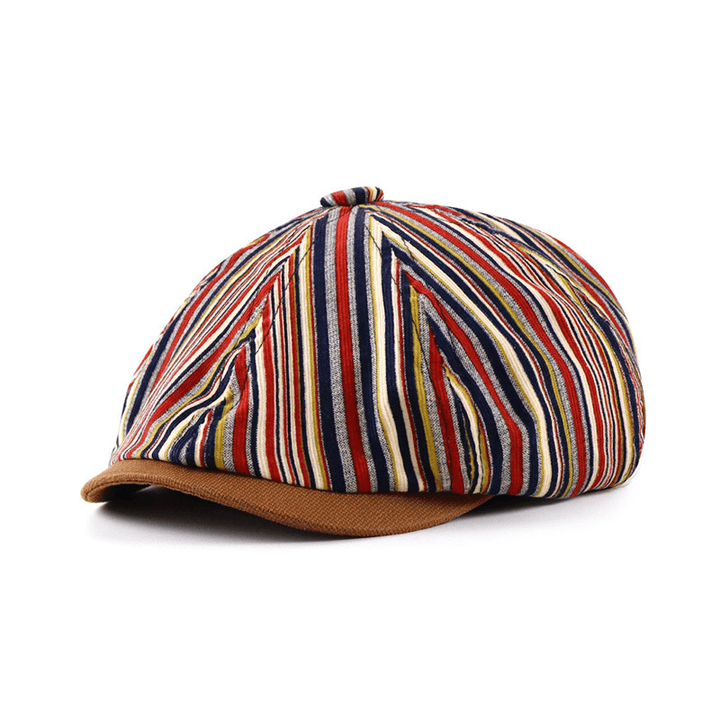 Striped Octagonal Hat Women New Newsboy Hat - MRSLM