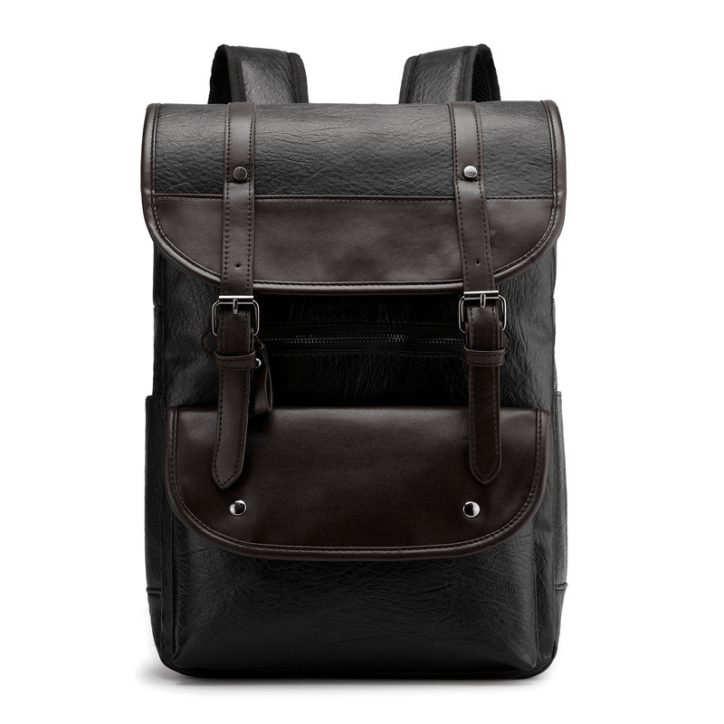 Men Anti-Theft Large Capacity PU Leather Backpack Casual Vintage Shoulder Bag - MRSLM