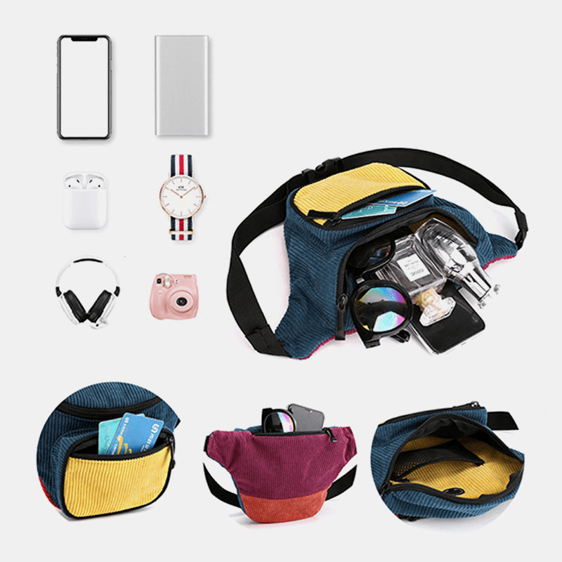 Women Men Fashion Multi-Color Waist Bag Shoulder Bag Chest Bag Crossbody Bag with Headphone Port - MRSLM