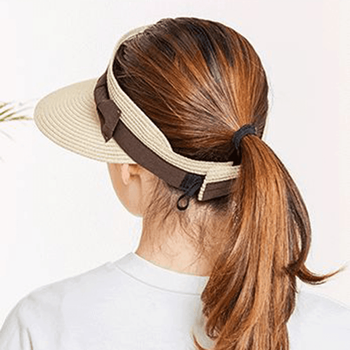 Women Summer Removable Top Sunshade Outdoor Straw Hat - MRSLM