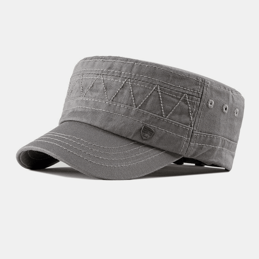 Men Cotton Linen Solid Color Label Stitching Outdoor Sunshade Casual Military Cap Flat Cap - MRSLM