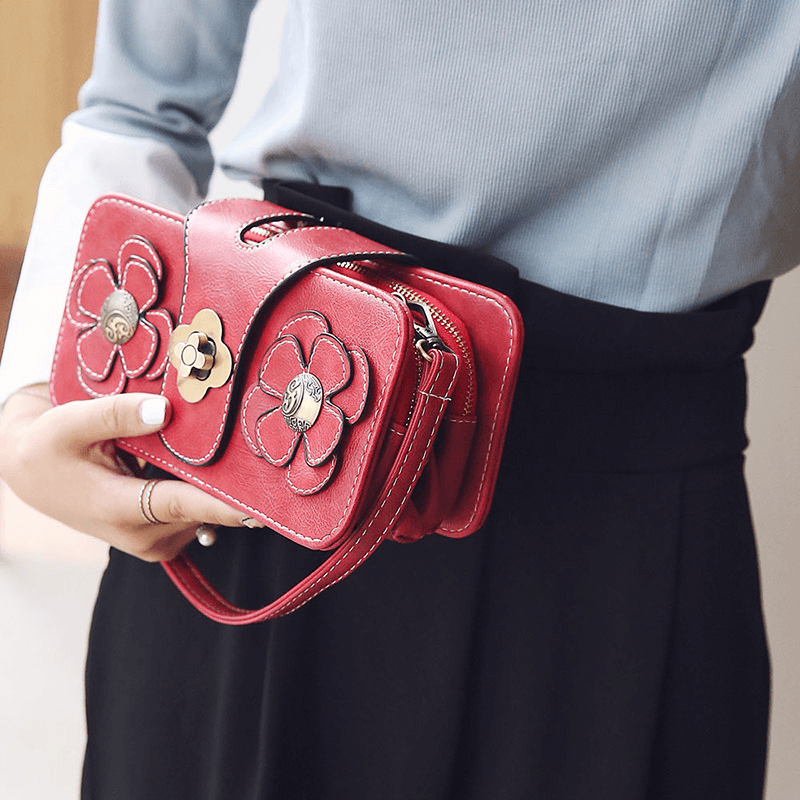 Women Retro PU Leather Hasp Zipper Handbag Rectangular Purse Wallet Phone Bag - MRSLM