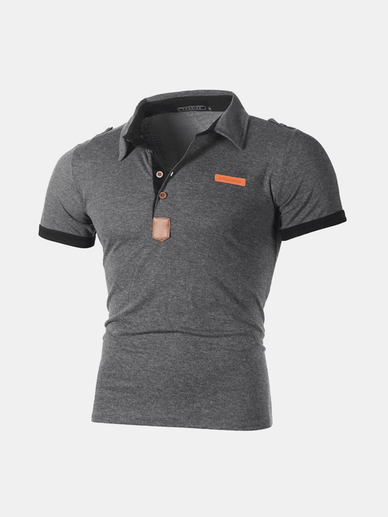 Mens Business Golf Shirt Patchwork Short Sleeve Slim Spring Summer Casual Cotton Tops - MRSLM