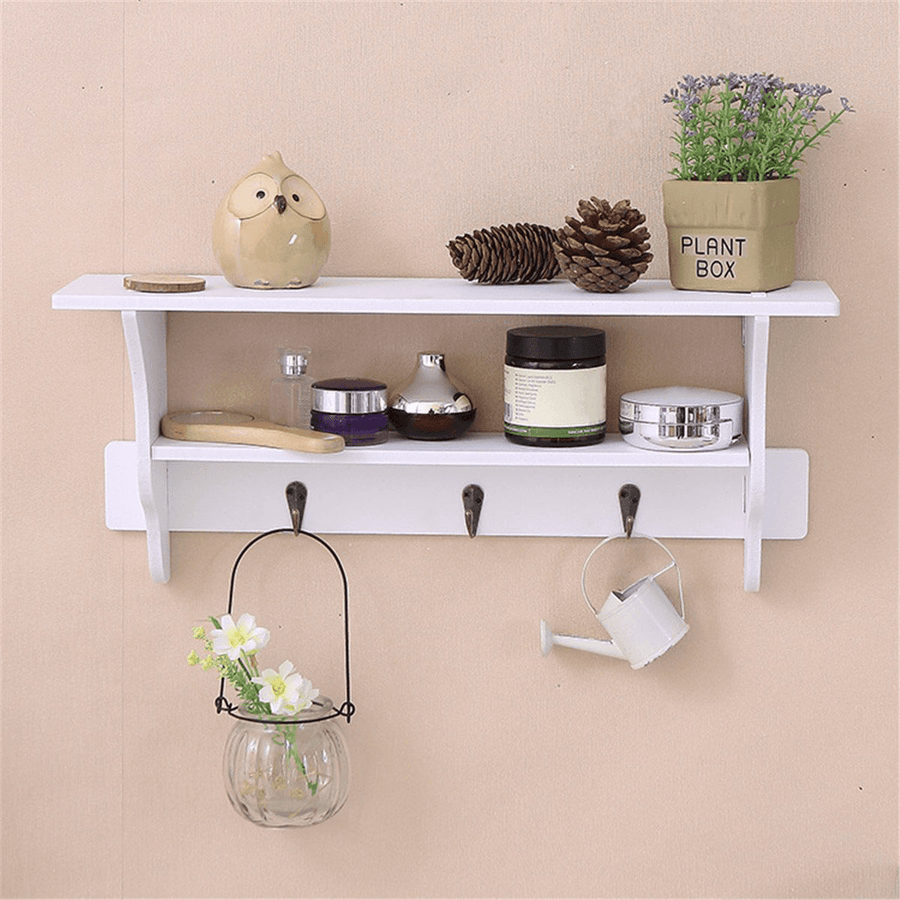 2 Tier Wall Mount Shelf Ornament Sundries Storage Holder Organizer Rack Hooks - MRSLM