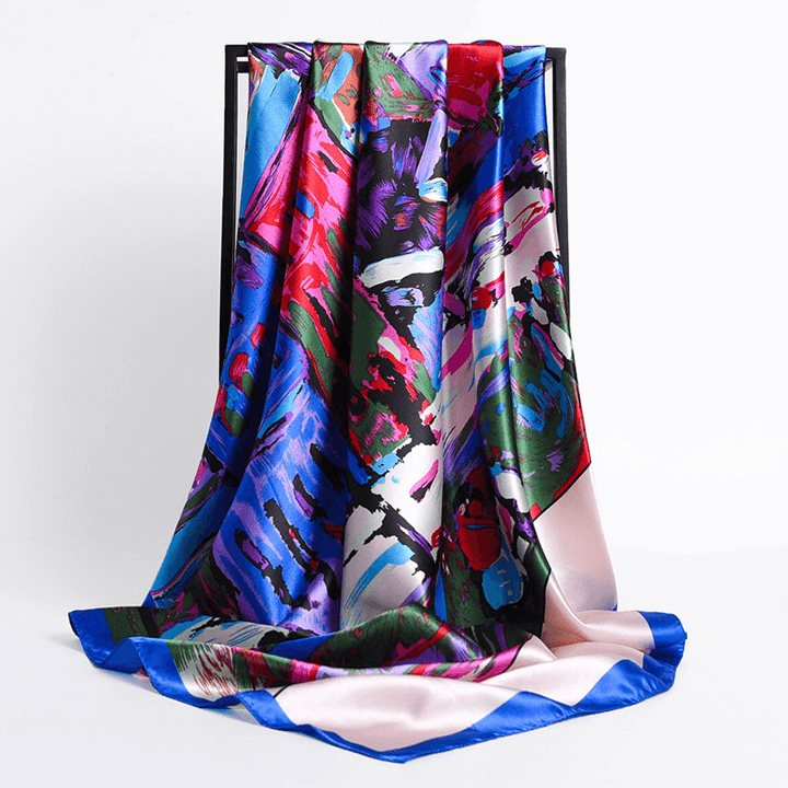 Fashion Retro Folding Fan 90Cm Simulation Silk Satin Scarf Headscarf for Ladies - MRSLM