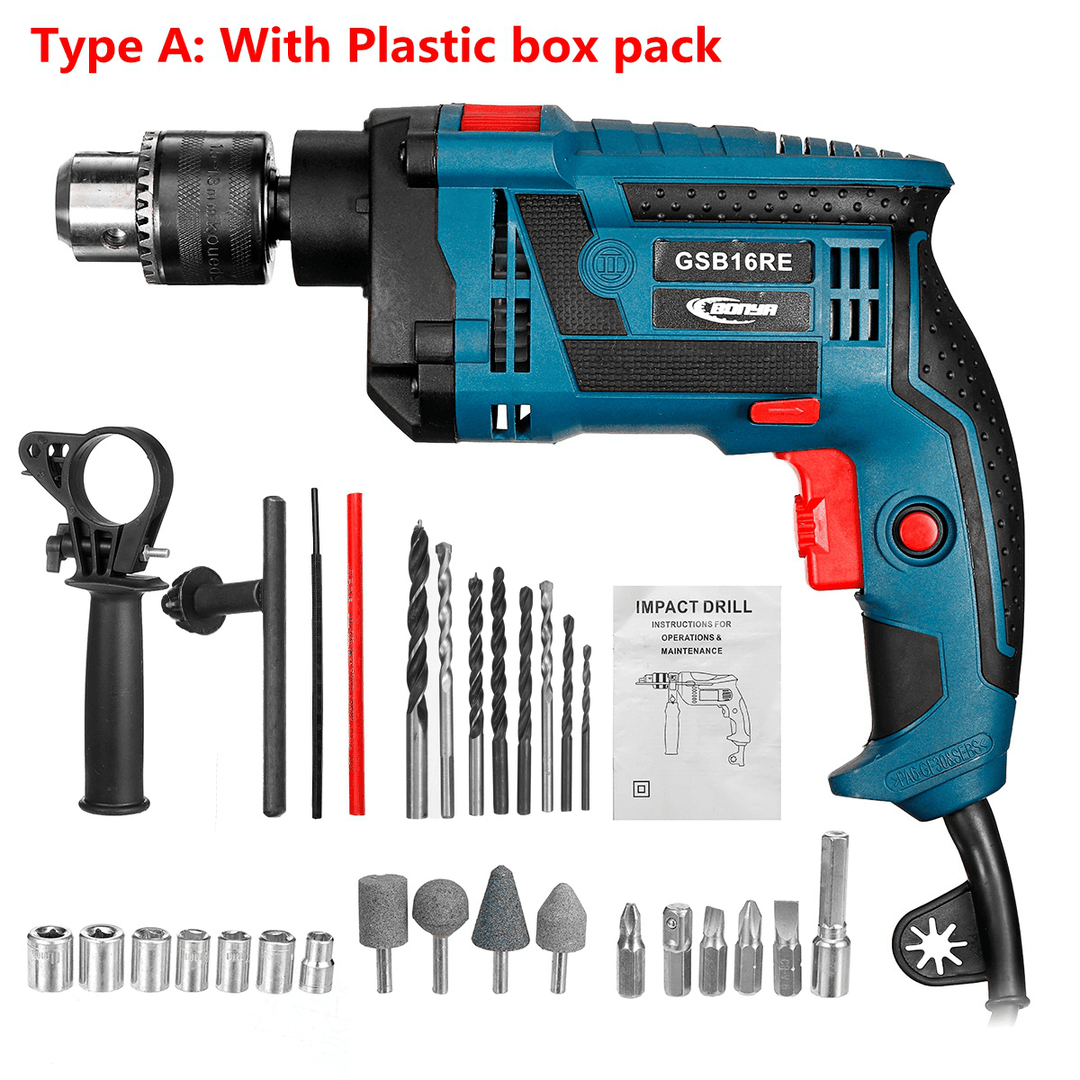 220V 1200W Electric Impact Hand Drill Bit Set Variable Speed Adjustable Woodworking Drill Power Tool - MRSLM