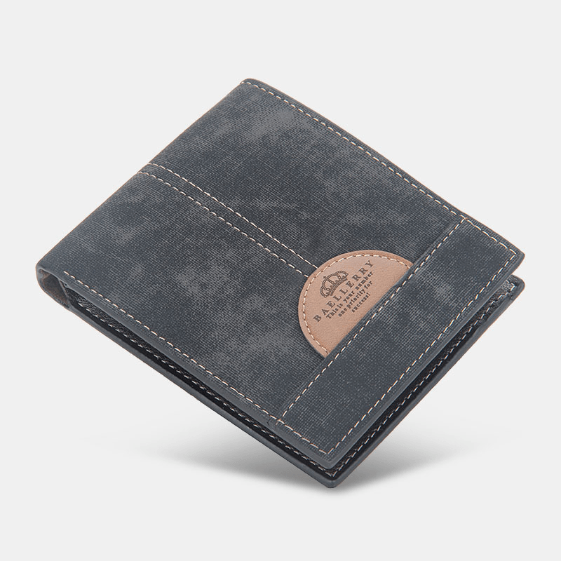 Men Thin Bifold Denim Pattern PU Leather Wallet Multi-Card Slot Card Holder Large Capacity Coin Purse - MRSLM