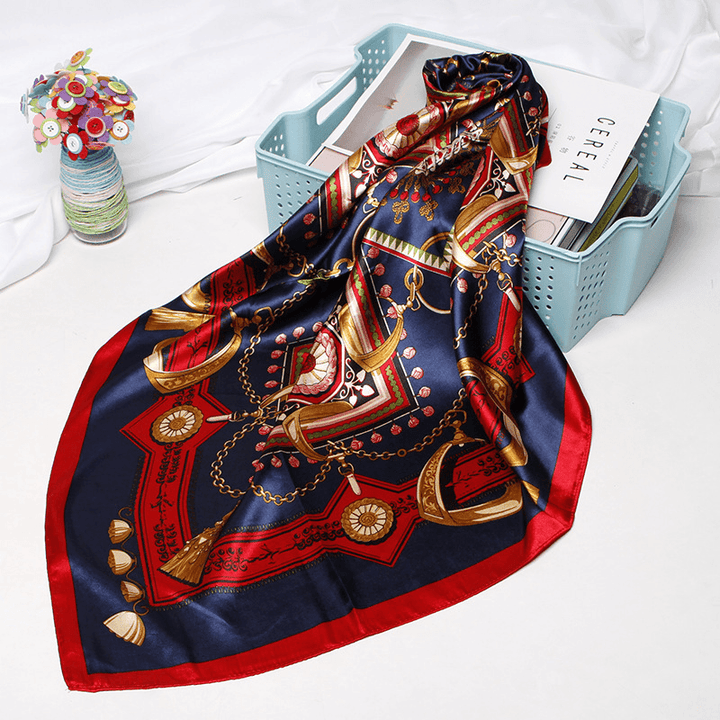 Women Fashion Bandana Scarf Printed Silk Satin Hair Scarf Bandana 90.90Cm Square Scarf Headband Ladies Scarf 2019 - MRSLM