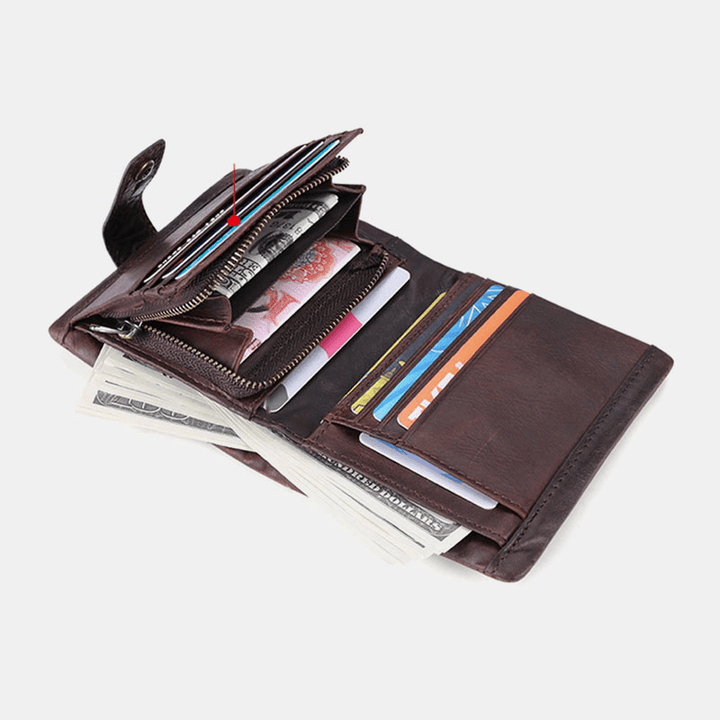 Men RFID Genuine Leather Anti-Theft Multi-Card Slots Retro Coin Wallet Foldable Card Holder Wallet - MRSLM