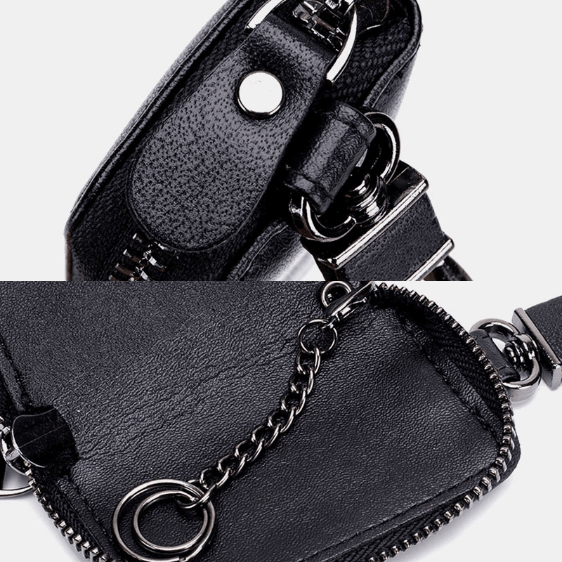 Men Genuine Leather Retro Mini Key Case Bag Large Capcity Fashion Car Key Keychain Wallet - MRSLM