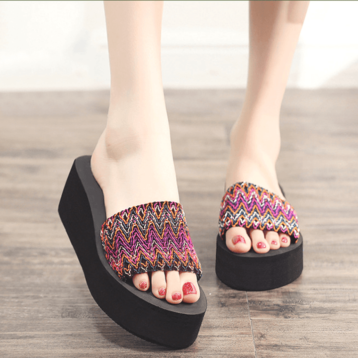 Women Colorful Wave Platform Opened Toe Slippers - MRSLM