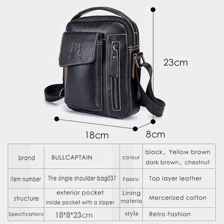 Bullcaptain Genuine Leather Business Messenger Bag Vintage Mini Shoulder Bag Crossbody Bag for Men - MRSLM