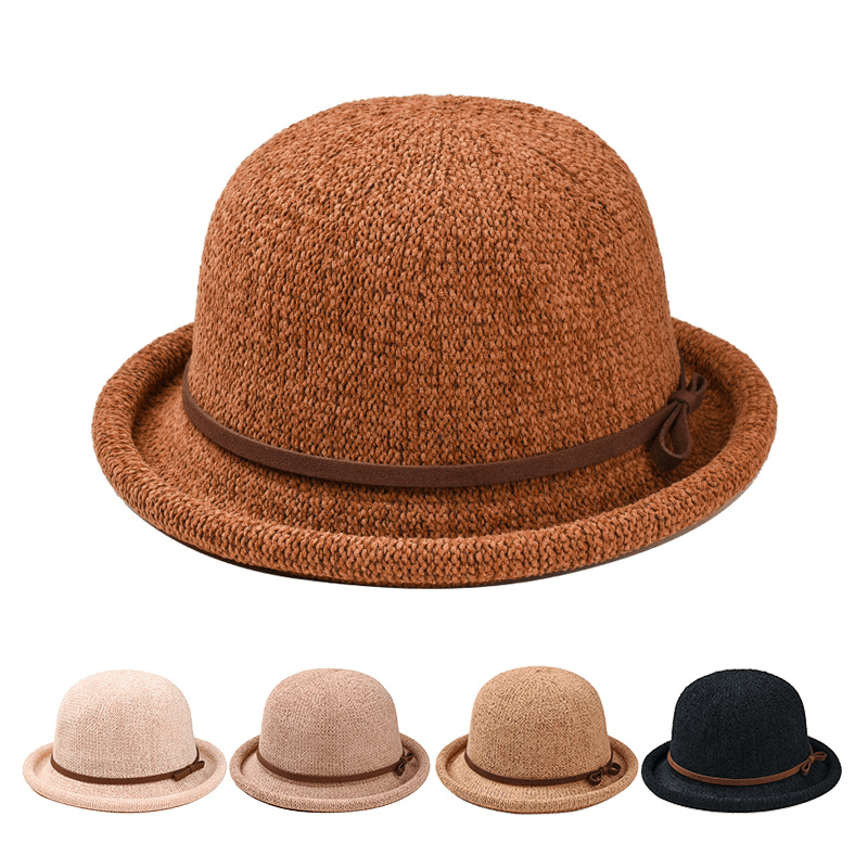 Women Ladies Vintage Shaped Dome Knot Chenille Top Hat Cap - MRSLM