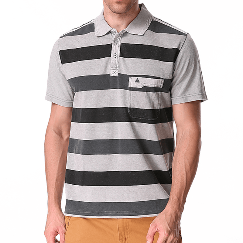 Men'S Striped Printed Soft Cotton T-Shirts Casual Turn-Down Collar Golf Shirt - MRSLM