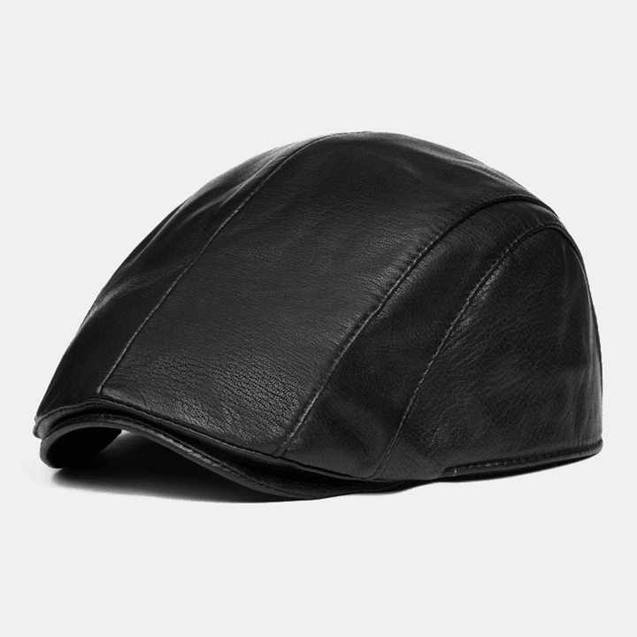 Men Sheepskin Autumn Winter Thin Breathable Beret Cap Casual Outdoor Adjustable Sunshade Forward Caps Flat Hat - MRSLM