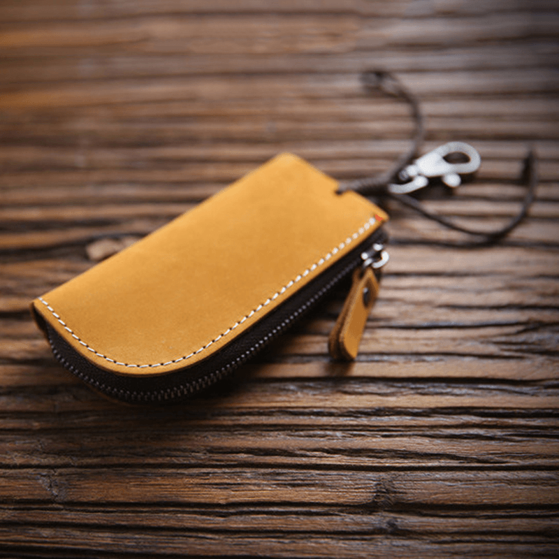 Men Genuine Leather Cowhide Mini Easy Carry Hanging Car Key Bag Keychain Wallet - MRSLM