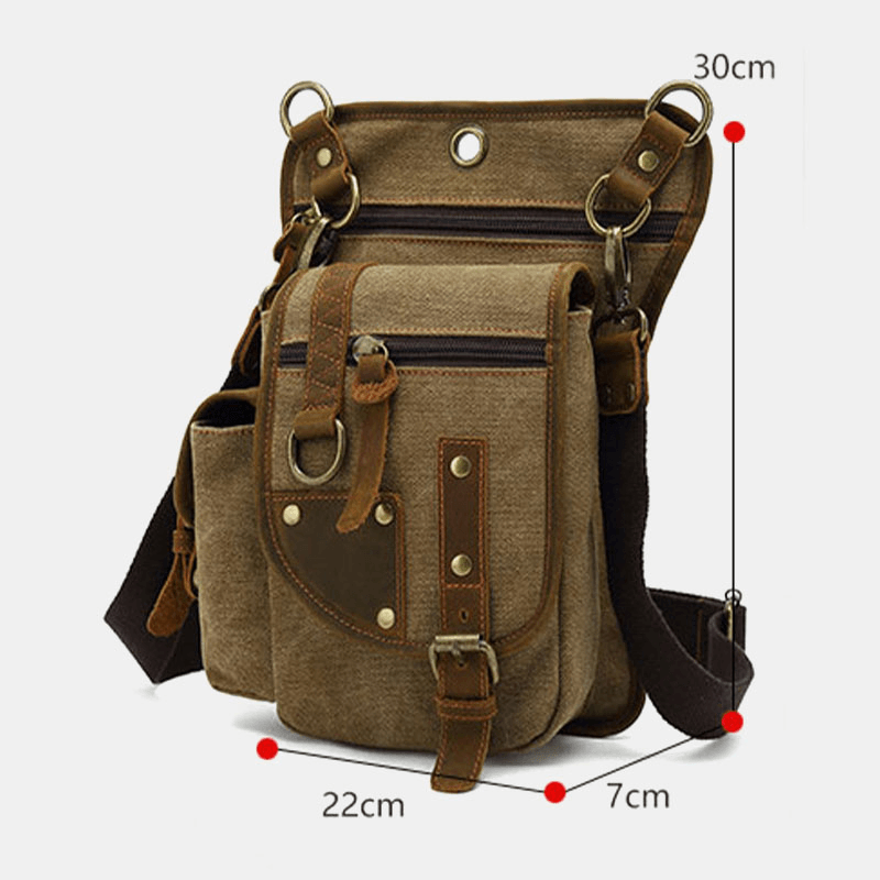 Men Genuine Leather and Canvas Cycling Outdoor Sport Leg Bag Waist Bag Crossbody Bag - MRSLM