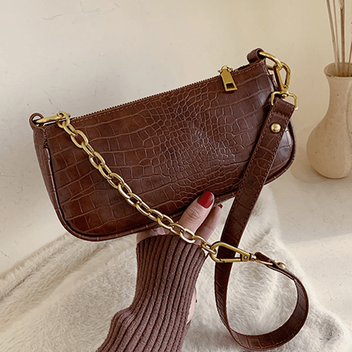 Women Solid Crocodile Pattern Shoulder Bag Crossbody Bag - MRSLM