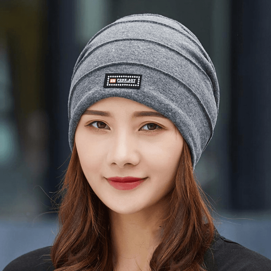 Women Cotton All-Match Solid Color Striped Lab Warm Casual Outdoor Brimless Beanie - MRSLM