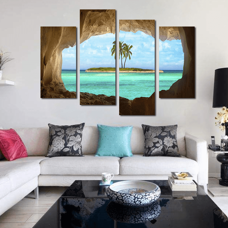 Miico Hand Painted Four Combination Decorative Paintings Isolated Island Wall Art for Home Decoration - MRSLM