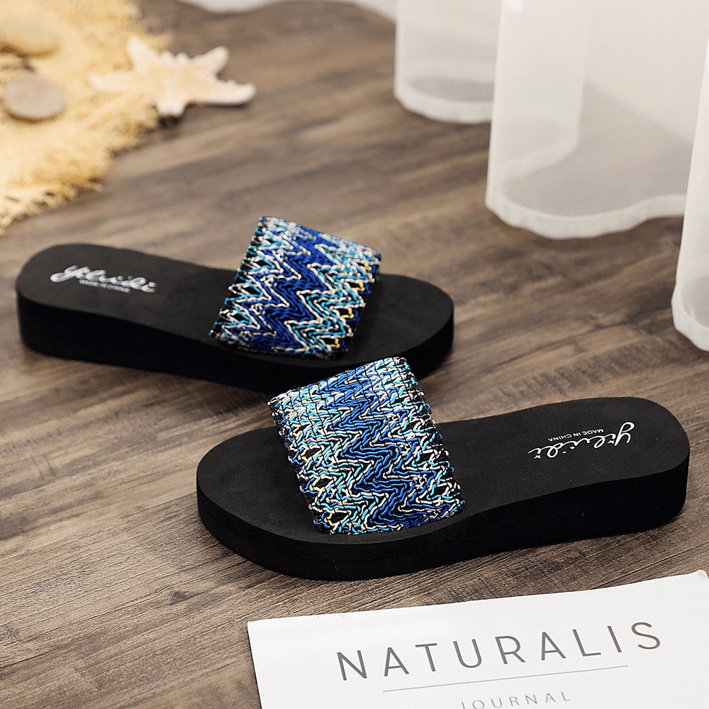 Women Colorful Wave Platform Opened Toe Slippers - MRSLM